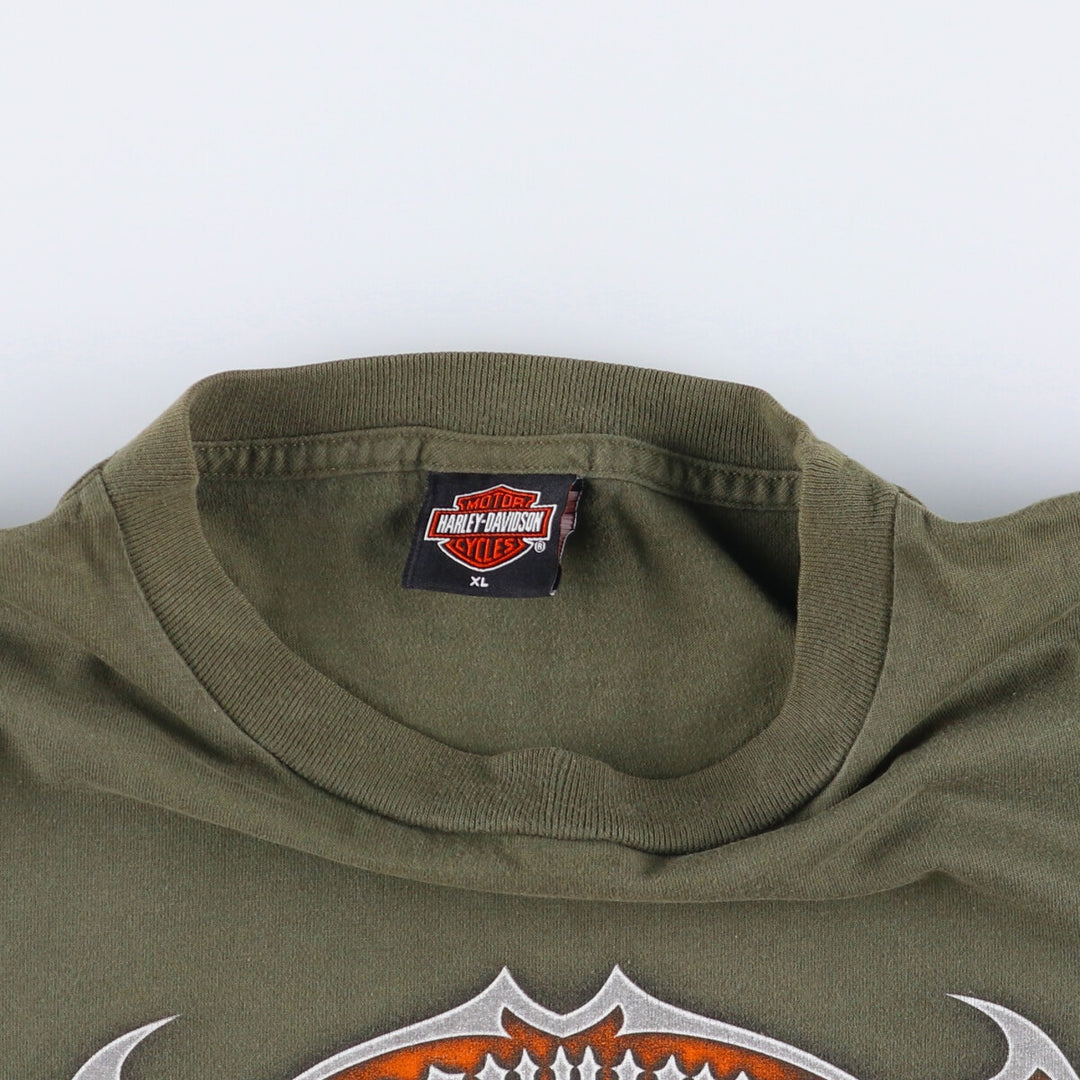 2000'S Harley-Davidson Eagle Pattern Animal Pattern Motorcycle T-Shirt, Made in USA, Men's Size Large cotton Khaki type Vintage Second Hand