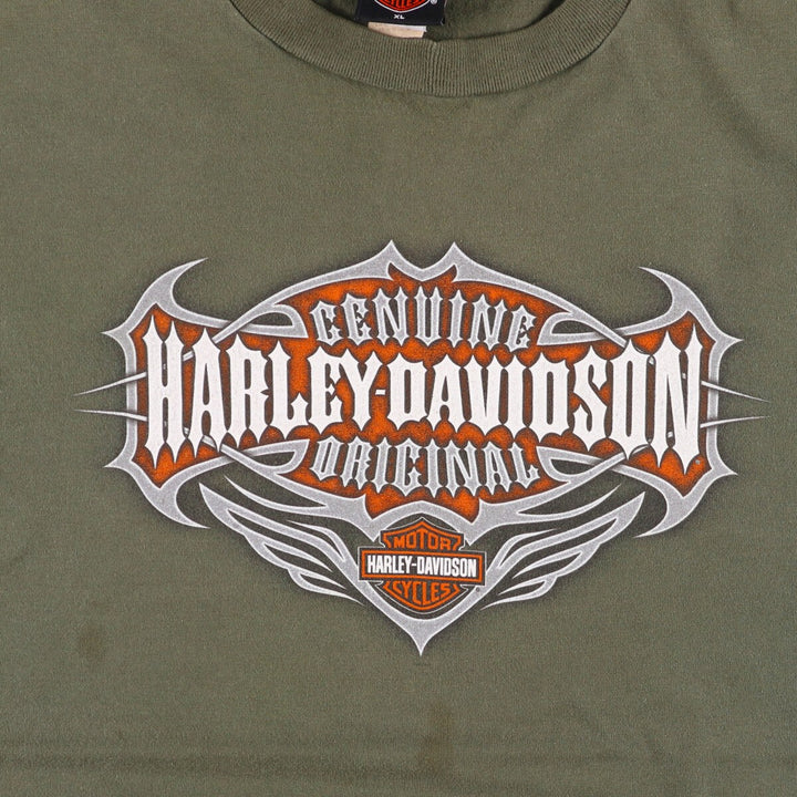 2000'S Harley-Davidson Eagle Pattern Animal Pattern Motorcycle T-Shirt, Made in USA, Men's Size Large cotton Khaki type Vintage Second Hand
