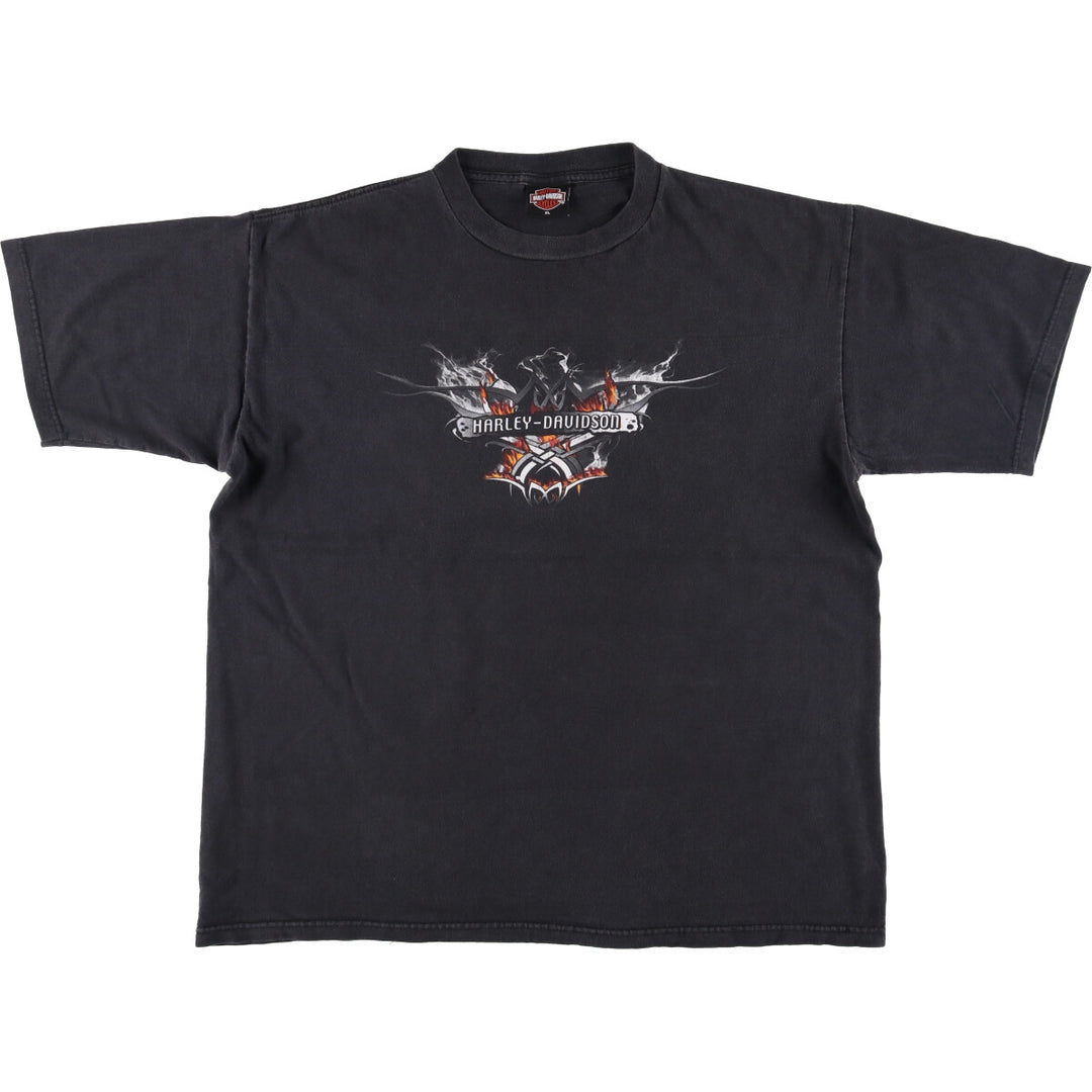 Harley-Davidson Fire Pattern Motorcycle Bike T-Shirt Made in USA Men's XL cotton black type Vintage Second Hand