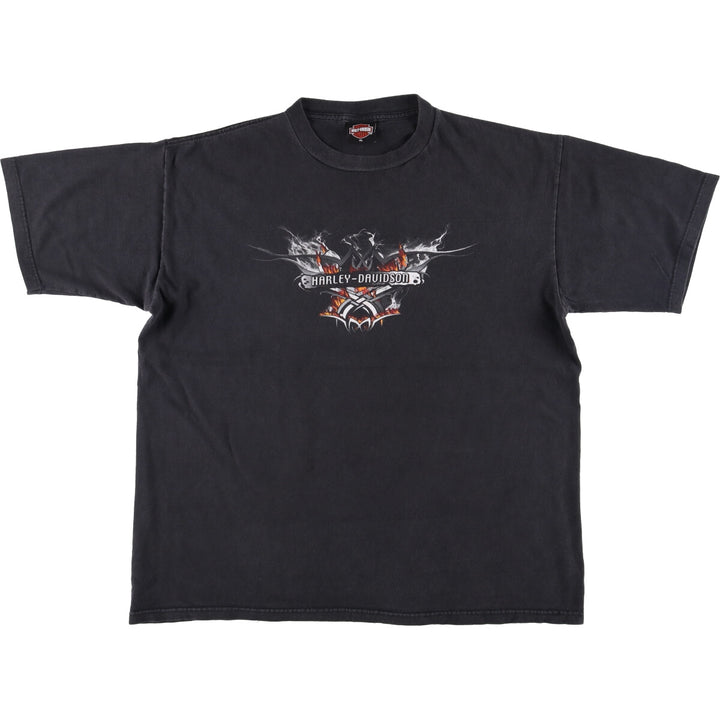 Harley-Davidson Fire Pattern Motorcycle Bike T-Shirt Made in USA Men's XL cotton black type Vintage Second Hand