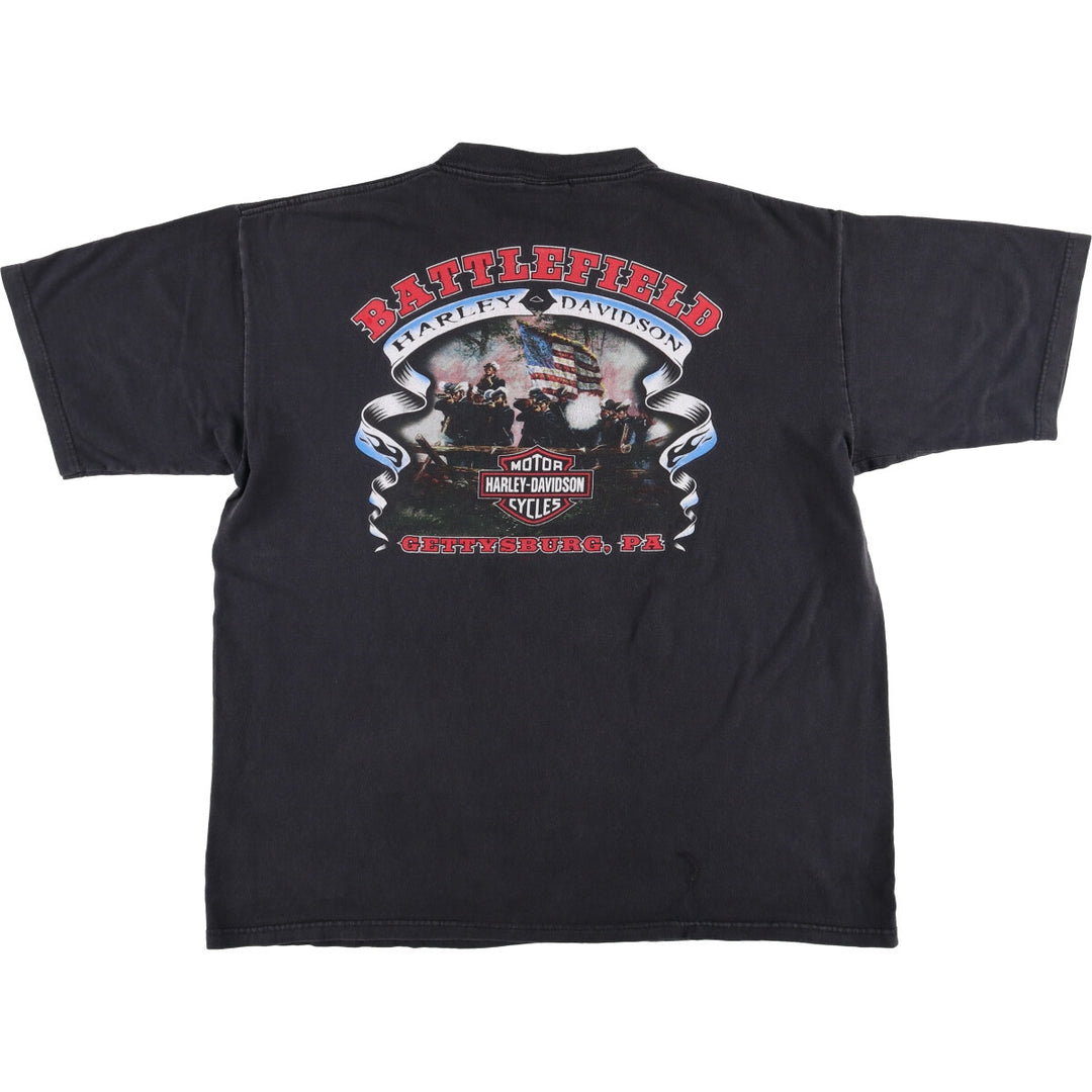 Harley-Davidson Fire Pattern Motorcycle Bike T-Shirt Made in USA Men's XL cotton black type Vintage Second Hand
