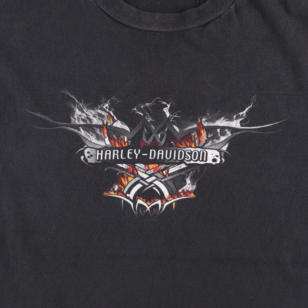 Harley-Davidson Fire Pattern Motorcycle Bike T-Shirt Made in USA Men's XL cotton black type Vintage Second Hand
