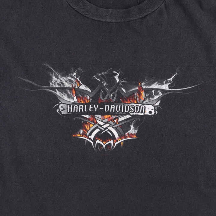 Harley-Davidson Fire Pattern Motorcycle Bike T-Shirt Made in USA Men's XL cotton black type Vintage Second Hand