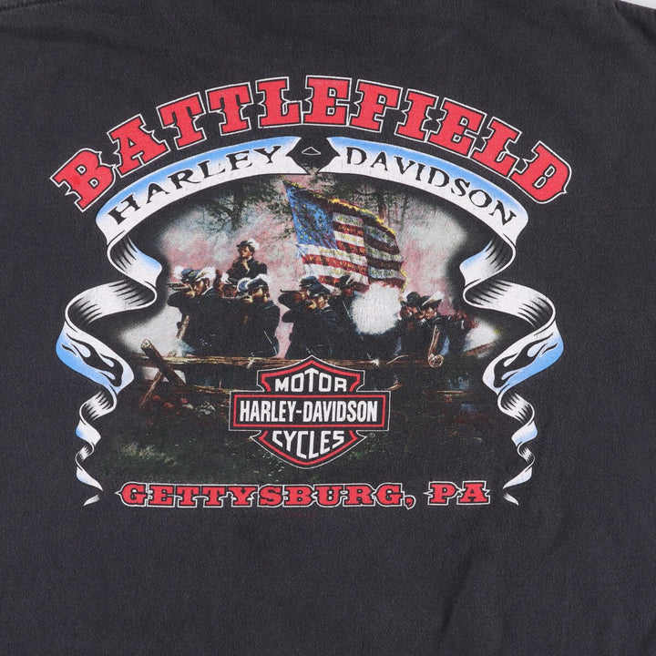 Harley-Davidson Fire Pattern Motorcycle Bike T-Shirt Made in USA Men's XL cotton black type Vintage Second Hand