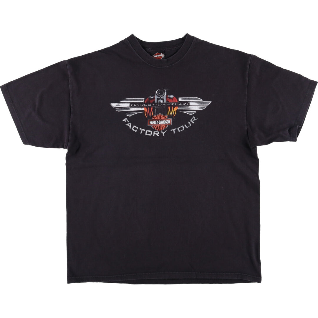 00'S Harley Davidson Eagle Pattern Fire Pattern Motorcycle Bike T-shirt Made in USA Men's XL cotton black type Vintage Second Hand