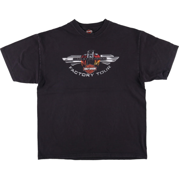 00'S Harley Davidson Eagle Pattern Fire Pattern Motorcycle Bike T-shirt Made in USA Men's XL cotton black type Vintage Second Hand