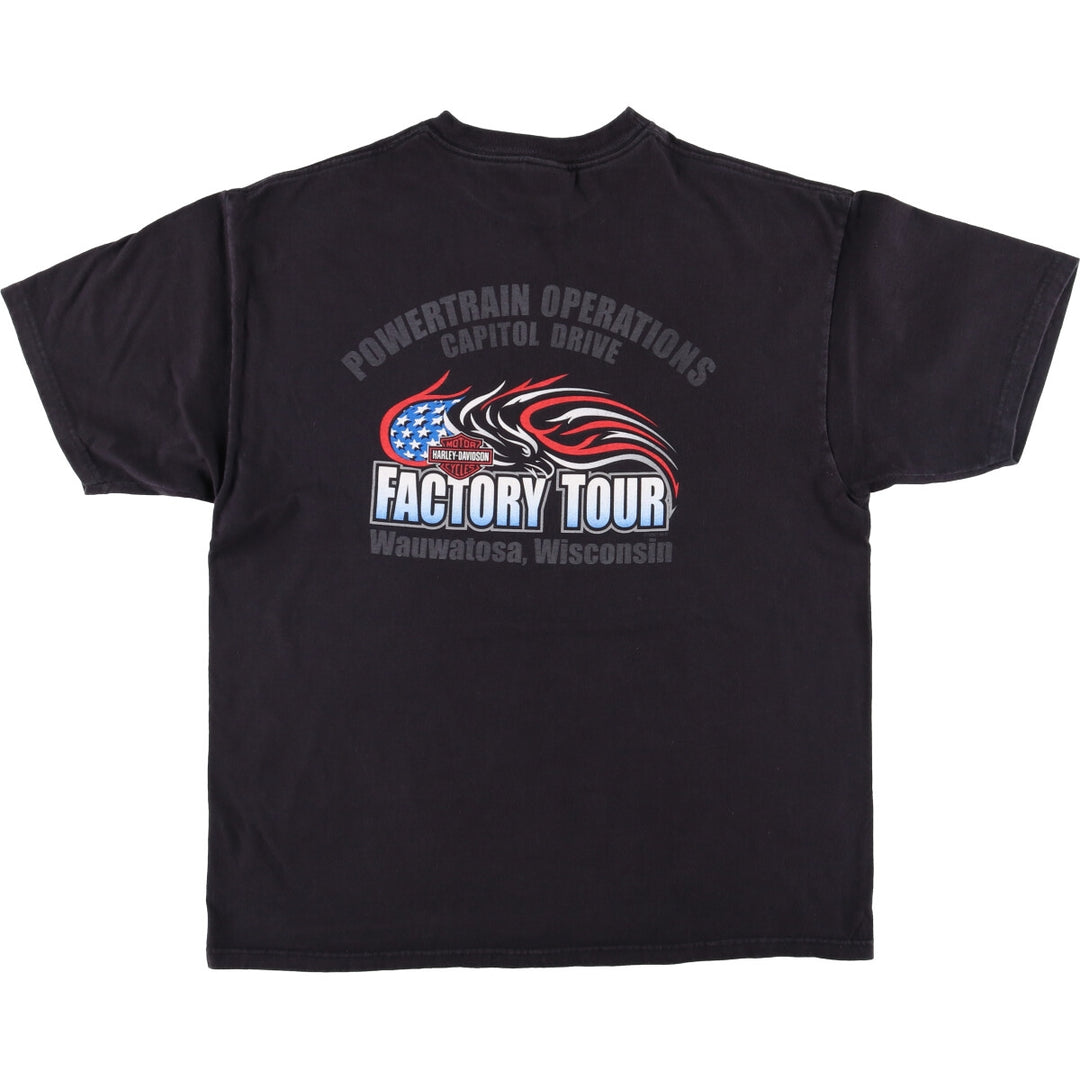 00'S Harley Davidson Eagle Pattern Fire Pattern Motorcycle Bike T-shirt Made in USA Men's XL cotton black type Vintage Second Hand