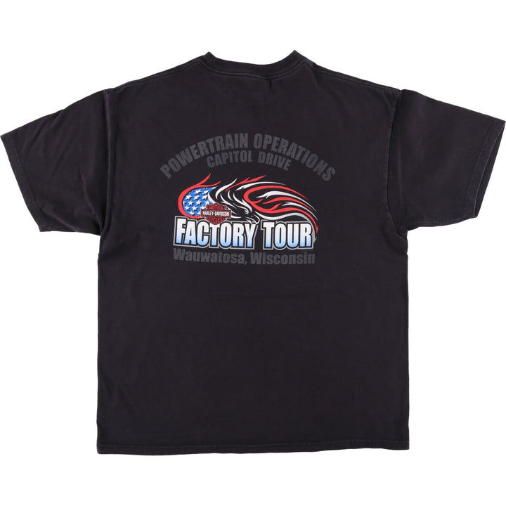 00'S Harley Davidson Eagle Pattern Fire Pattern Motorcycle Bike T-shirt Made in USA Men's XL cotton black type Vintage Second Hand