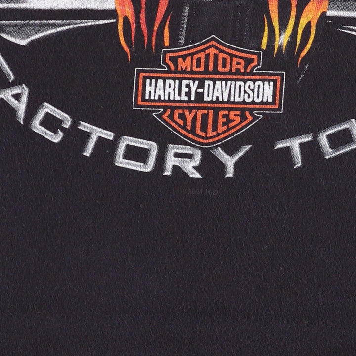 00'S Harley Davidson Eagle Pattern Fire Pattern Motorcycle Bike T-shirt Made in USA Men's XL cotton black type Vintage Second Hand