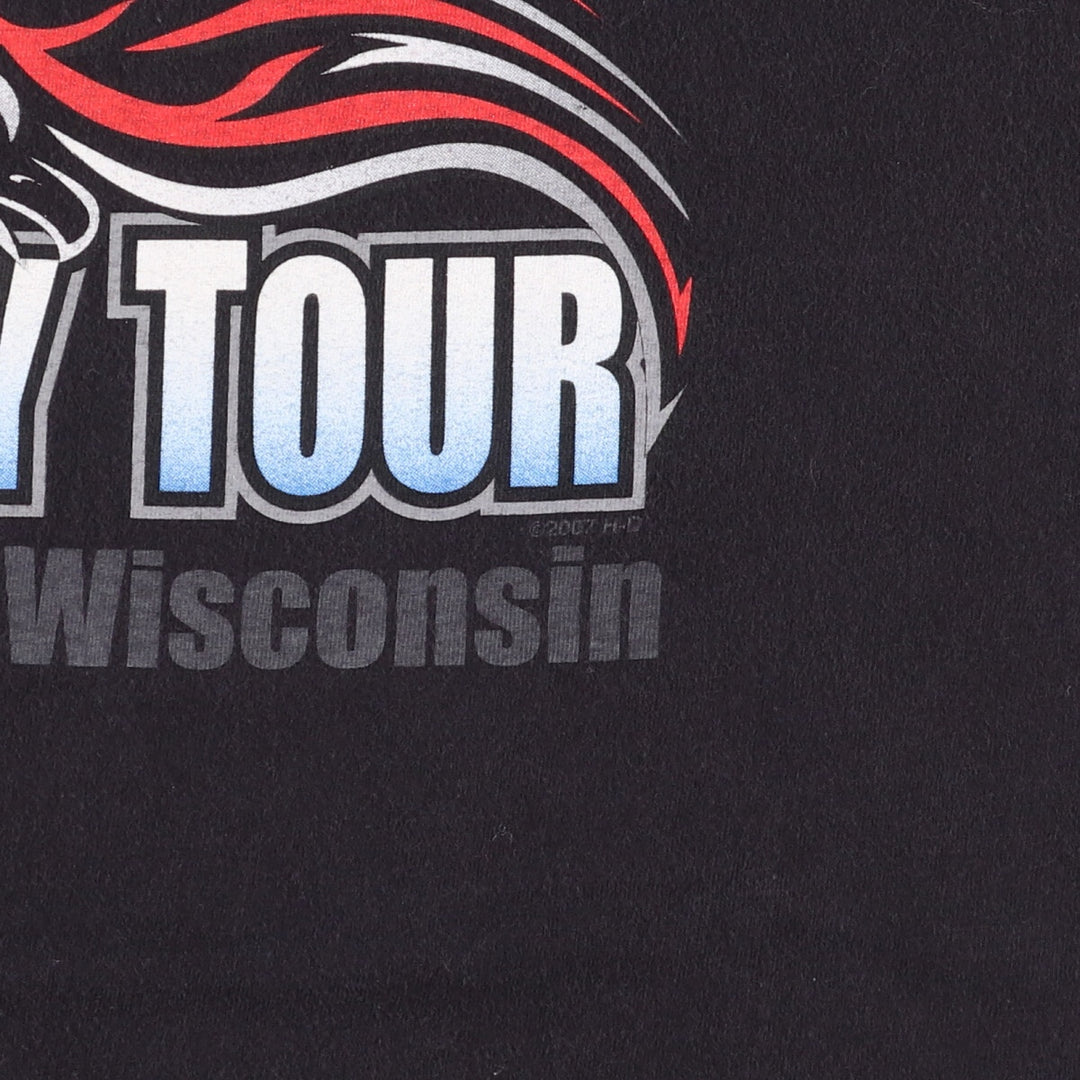 00'S Harley Davidson Eagle Pattern Fire Pattern Motorcycle Bike T-shirt Made in USA Men's XL cotton black type Vintage Second Hand