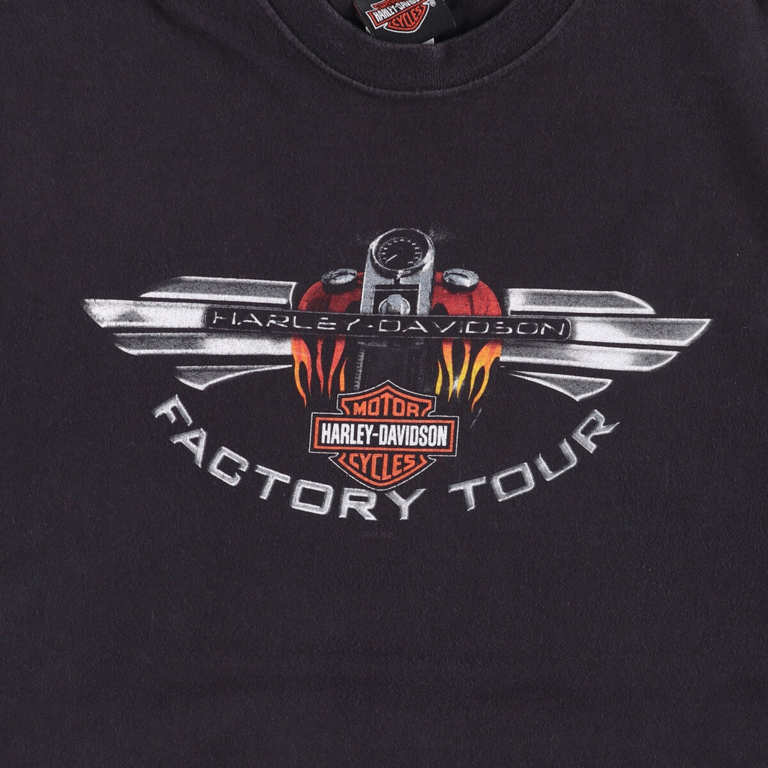 00'S Harley Davidson Eagle Pattern Fire Pattern Motorcycle Bike T-shirt Made in USA Men's XL cotton black type Vintage Second Hand