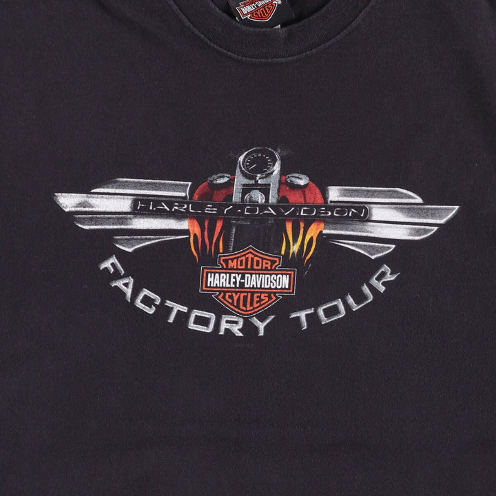 00'S Harley Davidson Eagle Pattern Fire Pattern Motorcycle Bike T-shirt Made in USA Men's XL cotton black type Vintage Second Hand