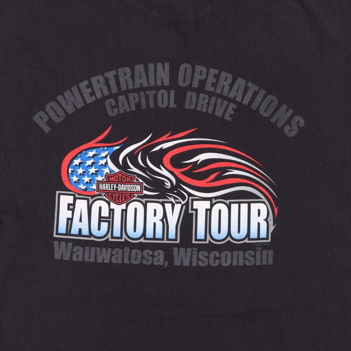 00'S Harley Davidson Eagle Pattern Fire Pattern Motorcycle Bike T-shirt Made in USA Men's XL cotton black type Vintage Second Hand