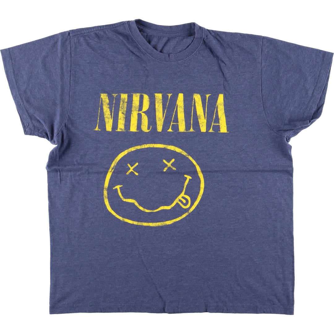 NIRVANA Nirvana Band T-shirt, Band T, Men's L size cotton blue type Vintage Second Hand