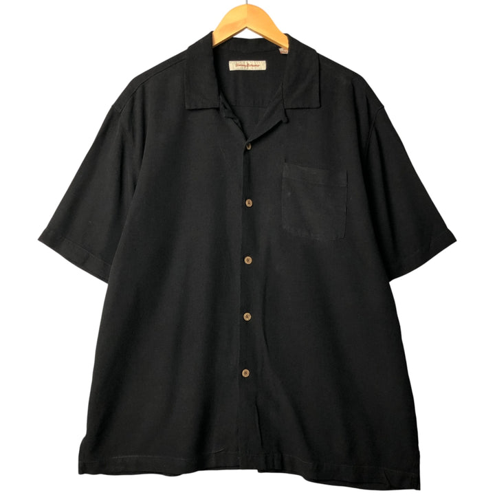Tommy Bahama short sleeve open collar silk shirt, box shirt, men's XL size silk black type Vintage Second Hand