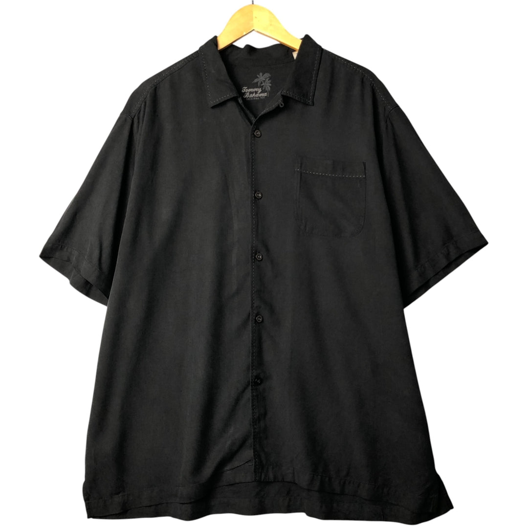Tommy Bahama short sleeve open collar silk shirt, box shirt, men's XL size silk black type Vintage Second Hand