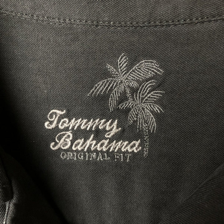 Tommy Bahama short sleeve open collar silk shirt, box shirt, men's XL size silk black type Vintage Second Hand