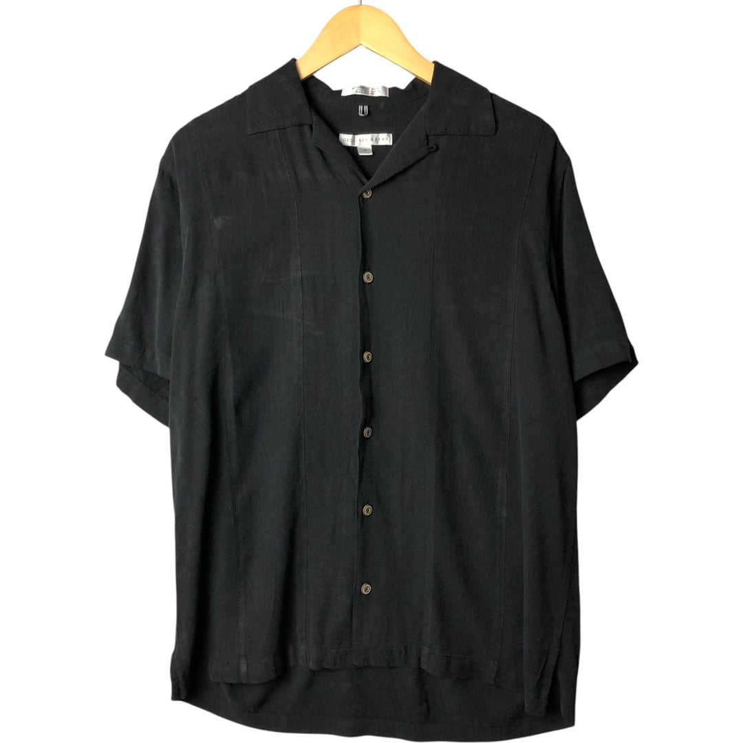 GEOFFREY BEENE Short Sleeve Open Collar Silk Box Shirt, Men's Size M silk black type Vintage Second Hand