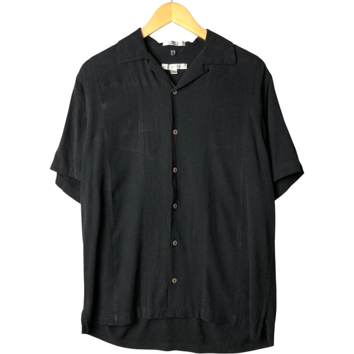 GEOFFREY BEENE Short Sleeve Open Collar Silk Box Shirt, Men's Size M silk black type Vintage Second Hand