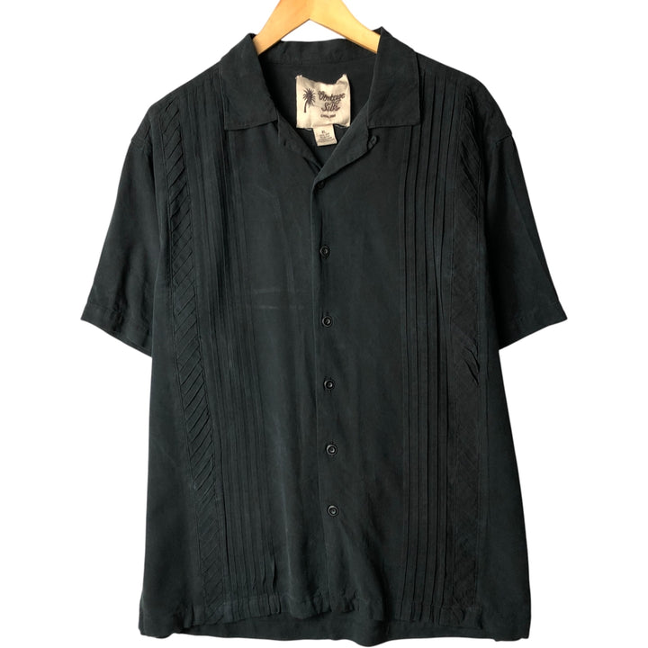 VINTAGE SILK Short Sleeve Open Collar Silk Shirt, Box Shirt, Men's XL silk black type Vintage Second Hand