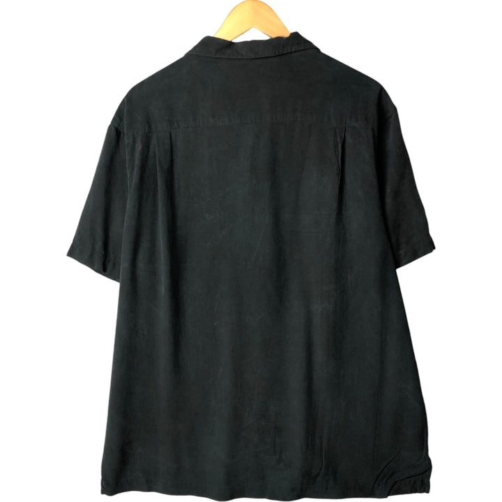 VINTAGE SILK Short Sleeve Open Collar Silk Shirt, Box Shirt, Men's XL silk black type Vintage Second Hand