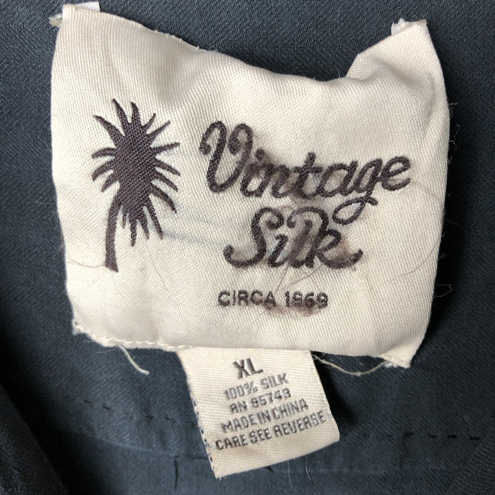 VINTAGE SILK Short Sleeve Open Collar Silk Shirt, Box Shirt, Men's XL silk black type Vintage Second Hand