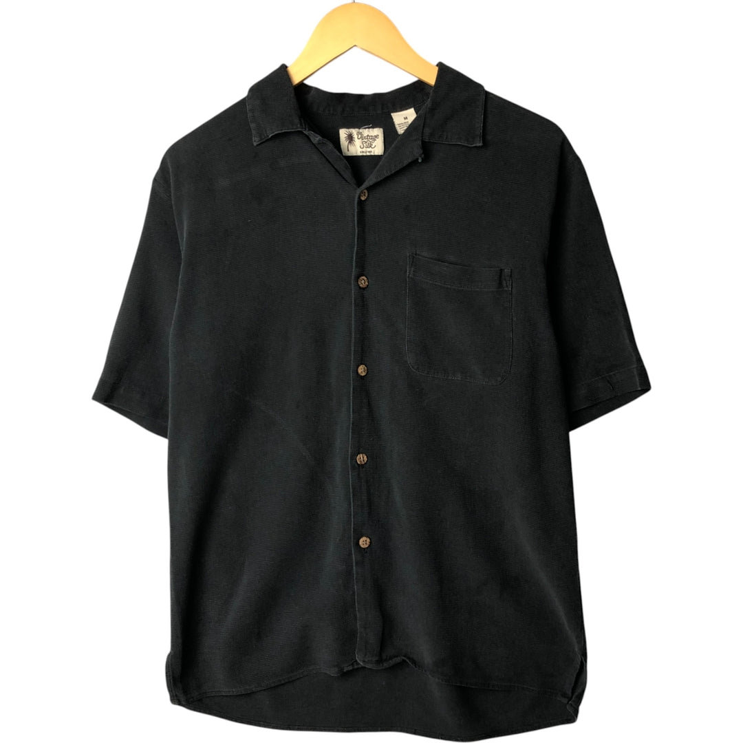 VINTAGE SILK Short Sleeve Open Collar Silk Shirt, Box Shirt, Men's Size M silk black type Vintage Second Hand