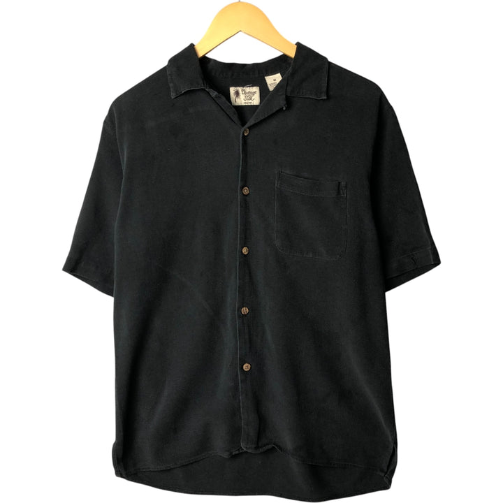 VINTAGE SILK Short Sleeve Open Collar Silk Shirt, Box Shirt, Men's Size M silk black type Vintage Second Hand