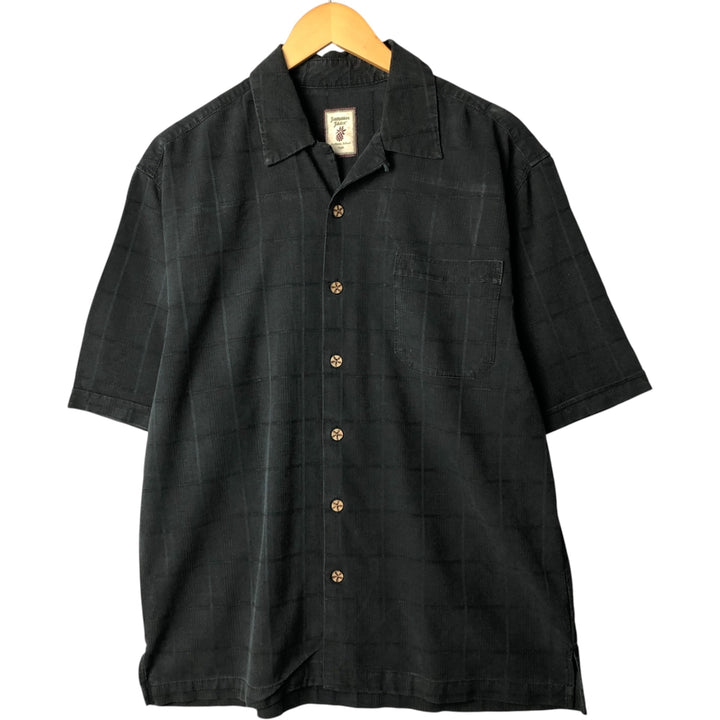 JAMAICA JAXX Check Pattern Short Sleeve Open Collar Silk Shirt, Men's Size M silk black type Vintage Second Hand