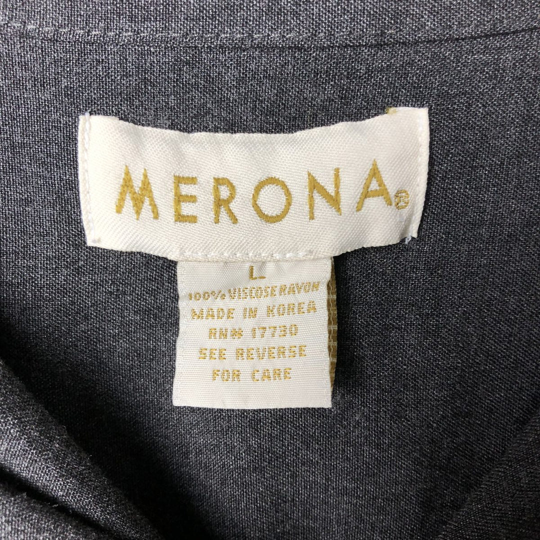 MERONA Short Sleeve Open Collar Rayon Box Shirt, Men's Size L Viscose rayon gray type Vintage Second Hand