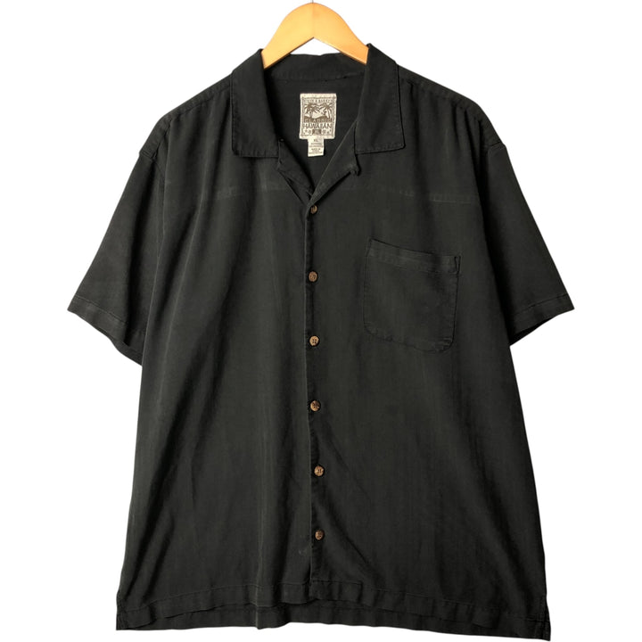 STEVE AND BARRY'S Herringbone Short Sleeve Open Collar Rayon Box Shirt, Men's XL Rayon black type Vintage Second Hand