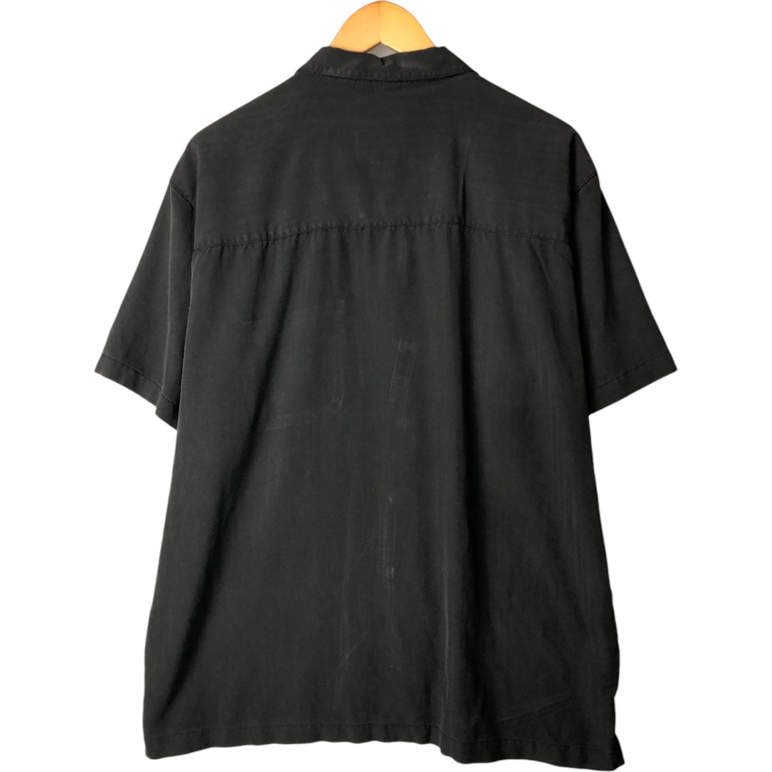 STEVE AND BARRY'S Herringbone Short Sleeve Open Collar Rayon Box Shirt, Men's XL Rayon black type Vintage Second Hand
