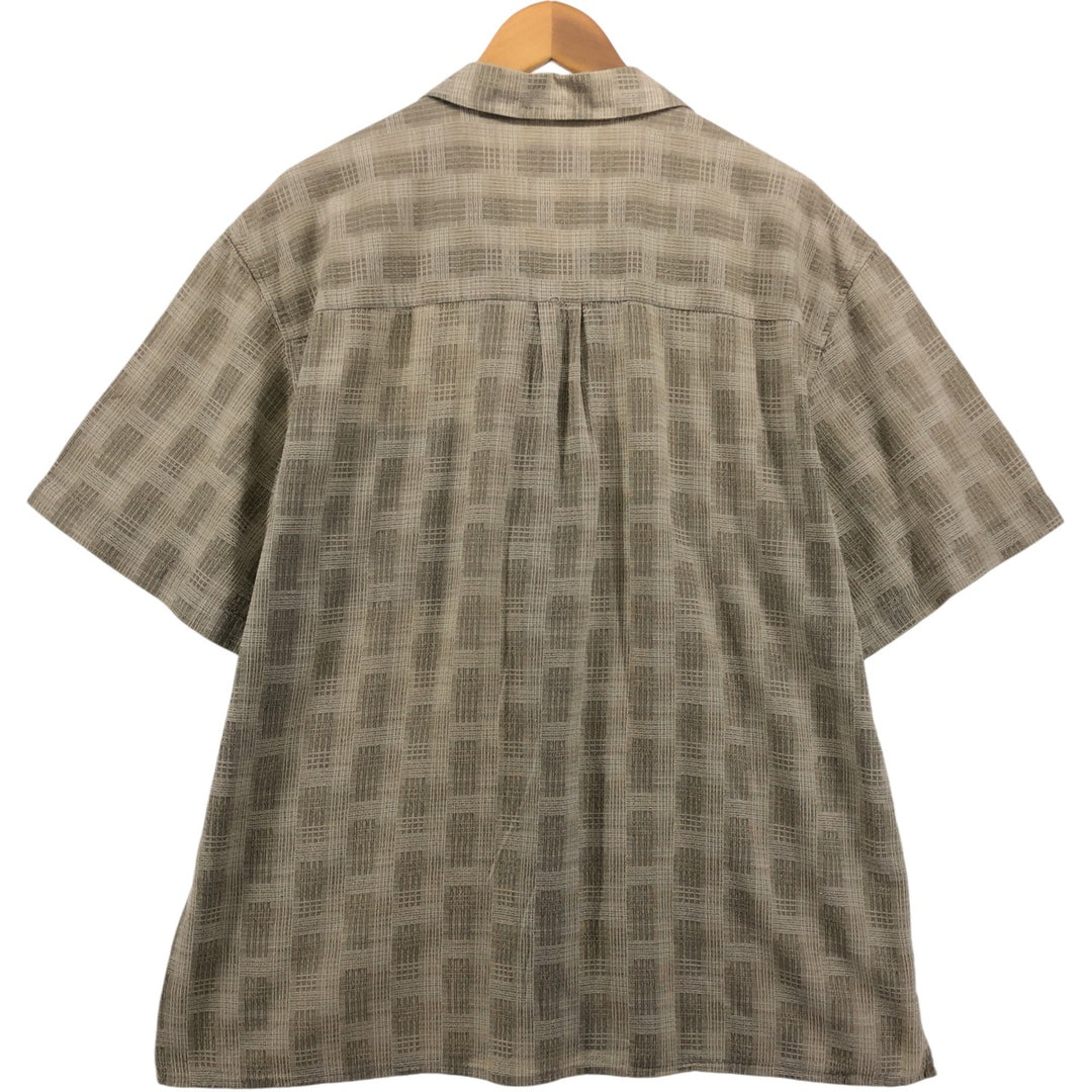 JOS A BANK Check Pattern Short Sleeve Open Collar Silk Shirt, Men's Size L silk Beige type Vintage Second Hand