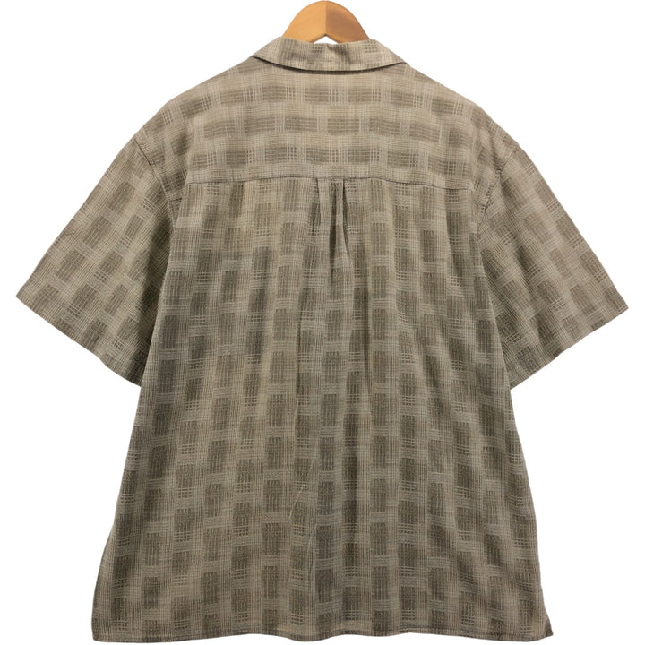 JOS A BANK Check Pattern Short Sleeve Open Collar Silk Shirt, Men's Size L silk Beige type Vintage Second Hand