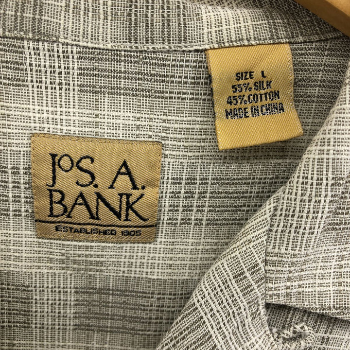 JOS A BANK Check Pattern Short Sleeve Open Collar Silk Shirt, Men's Size L silk Beige type Vintage Second Hand