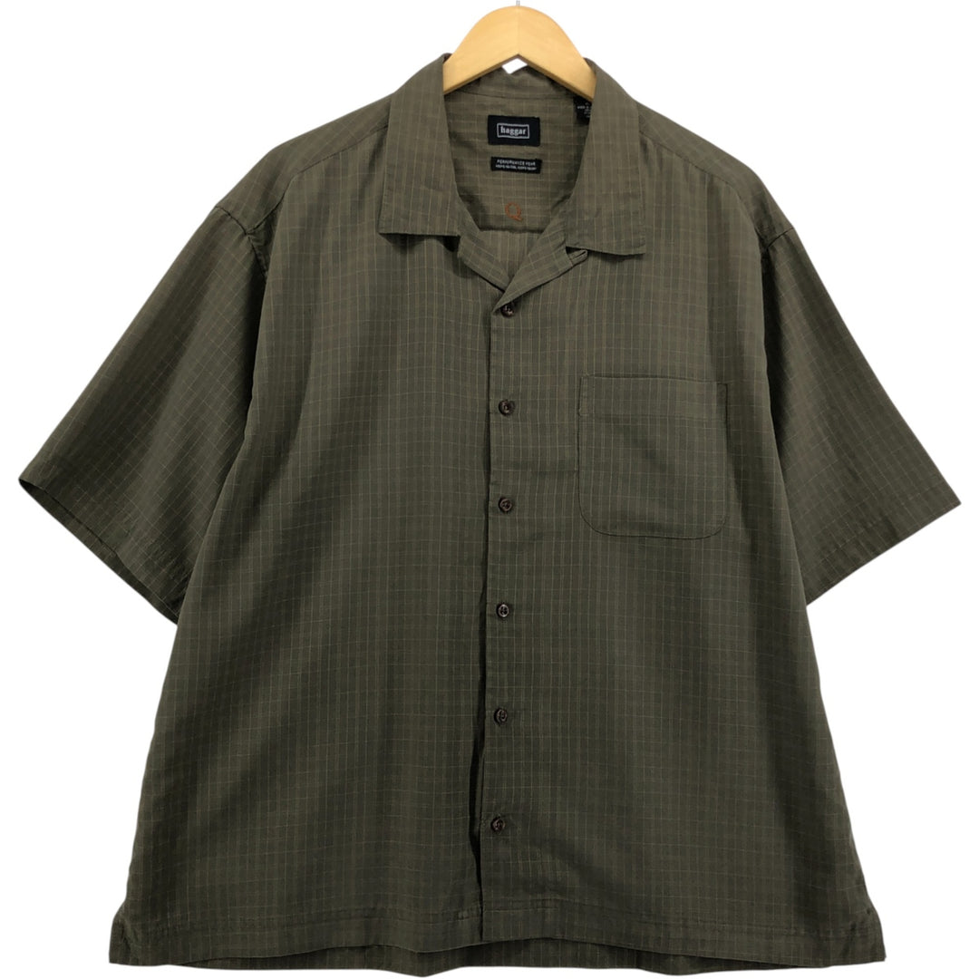 Haggar Performance Wear Check Pattern Short Sleeve Open Collar Rayon Box Shirt, Men's Size XL Rayon Khaki type Vintage Second Hand