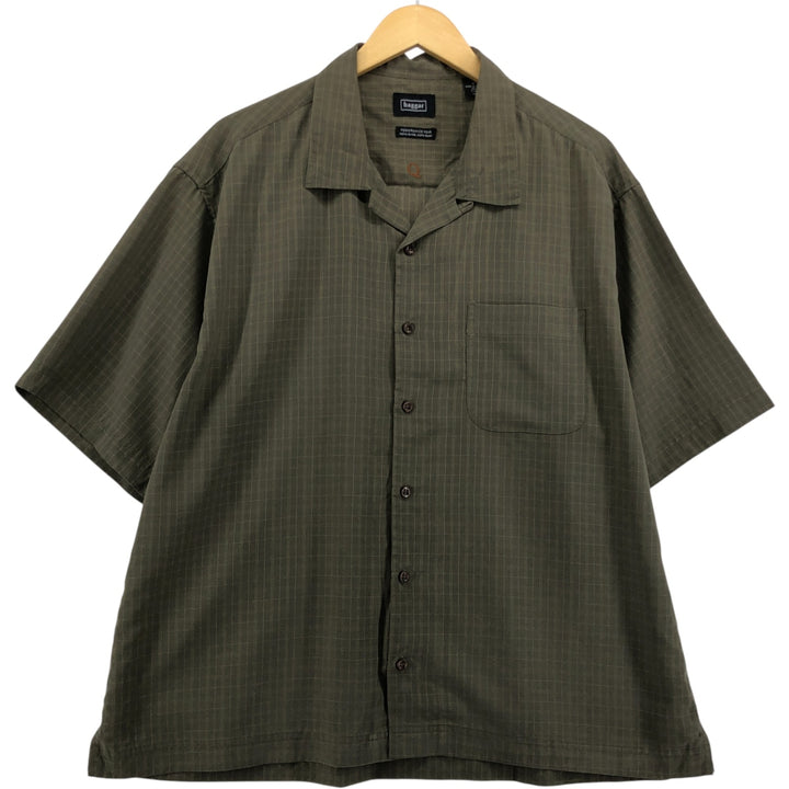 Haggar Performance Wear Check Pattern Short Sleeve Open Collar Rayon Box Shirt, Men's Size XL Rayon Khaki type Vintage Second Hand
