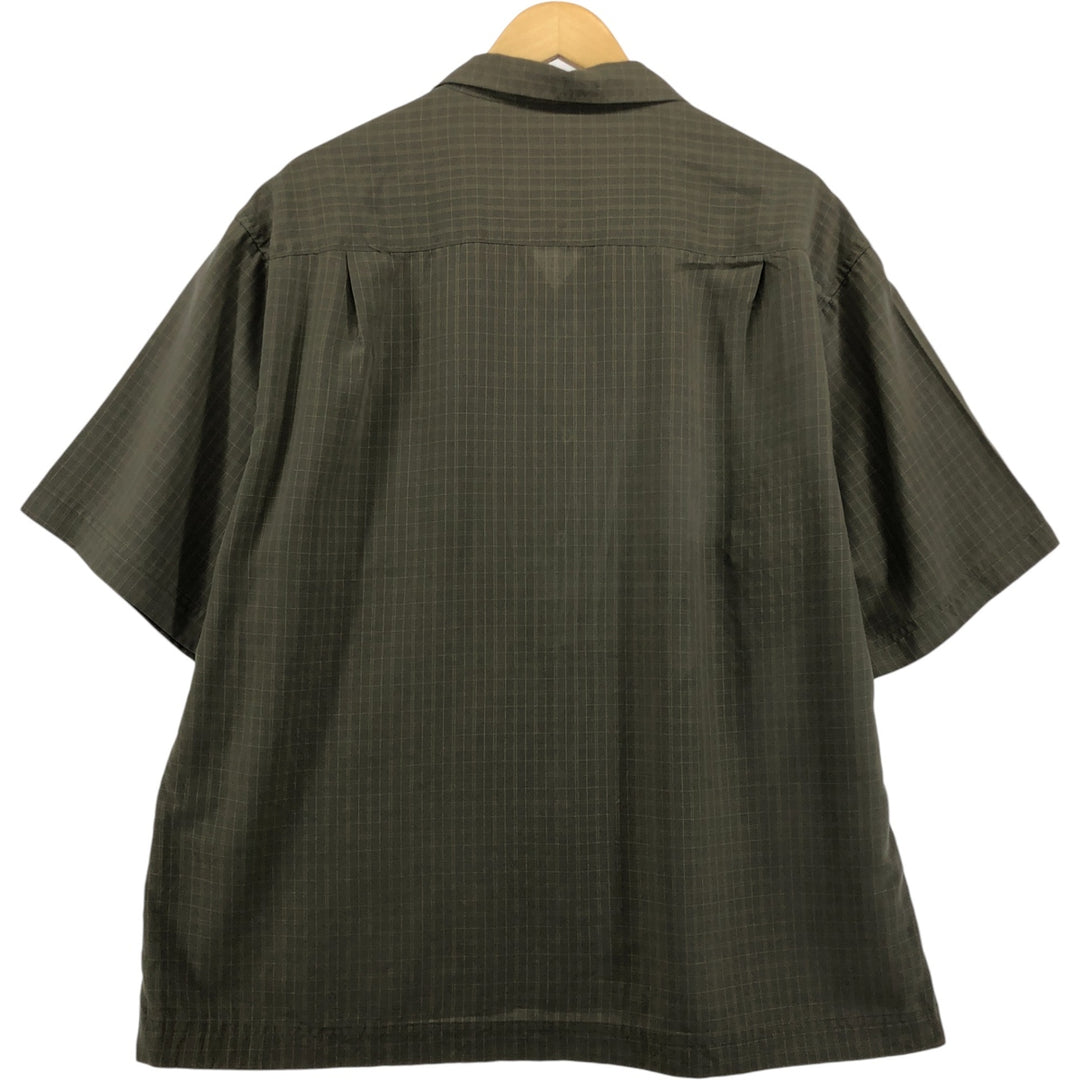 Haggar Performance Wear Check Pattern Short Sleeve Open Collar Rayon Box Shirt, Men's Size XL Rayon Khaki type Vintage Second Hand