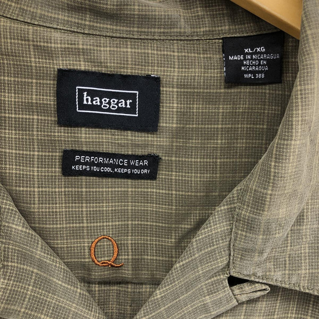 Haggar Performance Wear Check Pattern Short Sleeve Open Collar Rayon Box Shirt, Men's Size XL Rayon Khaki type Vintage Second Hand