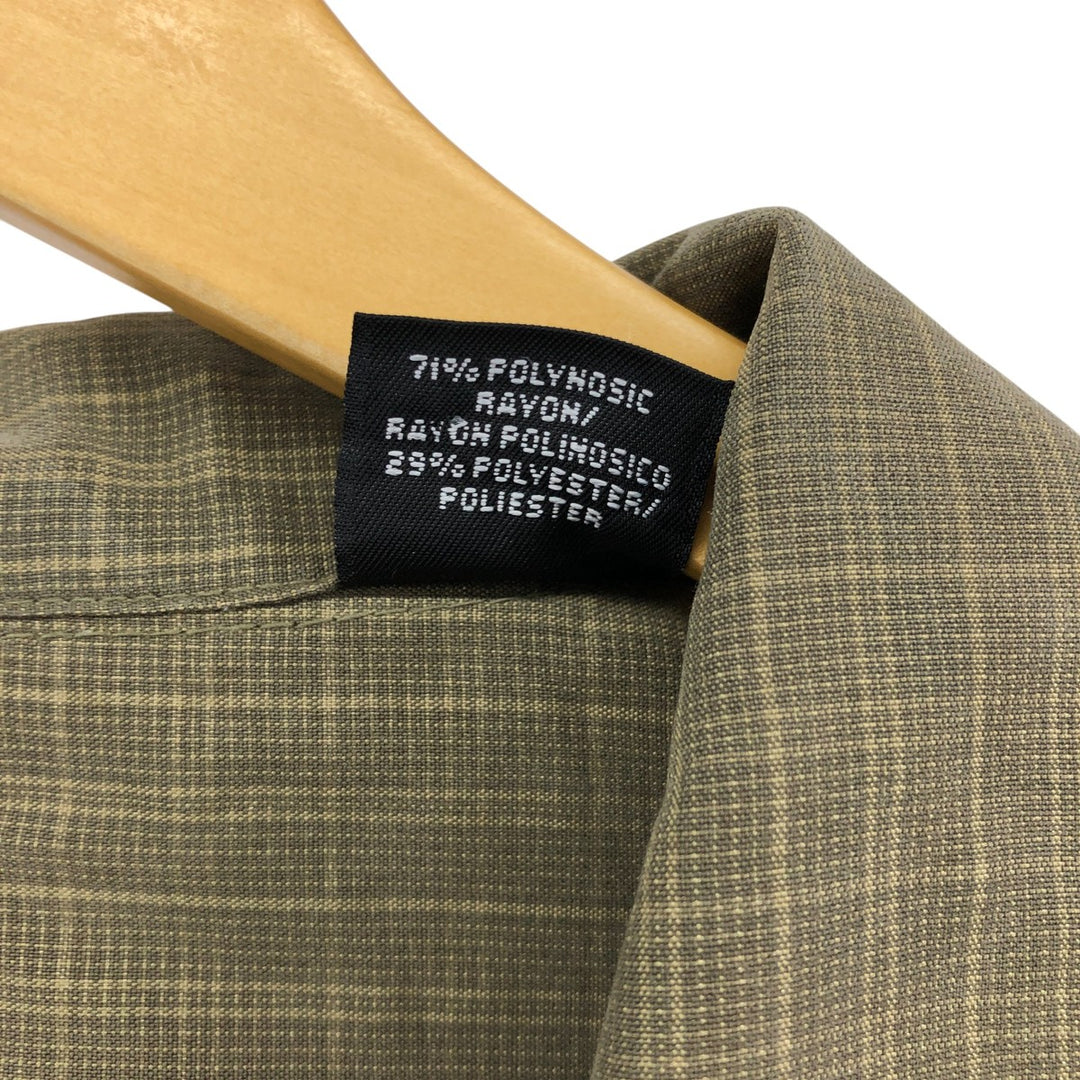 Haggar Performance Wear Check Pattern Short Sleeve Open Collar Rayon Box Shirt, Men's Size XL Rayon Khaki type Vintage Second Hand