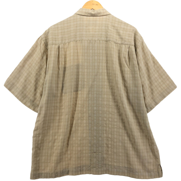 Haggar Check Pattern Short Sleeve Rayon Box Shirt, Men's Size L Rayon Beige type Vintage Second Hand