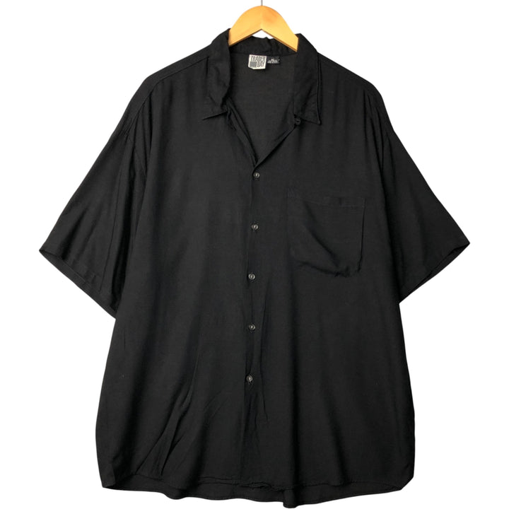 TRADER BAY Short Sleeve Open Collar Rayon Shirt, Made in USA, Men's Size XL Rayon black type Vintage Second Hand