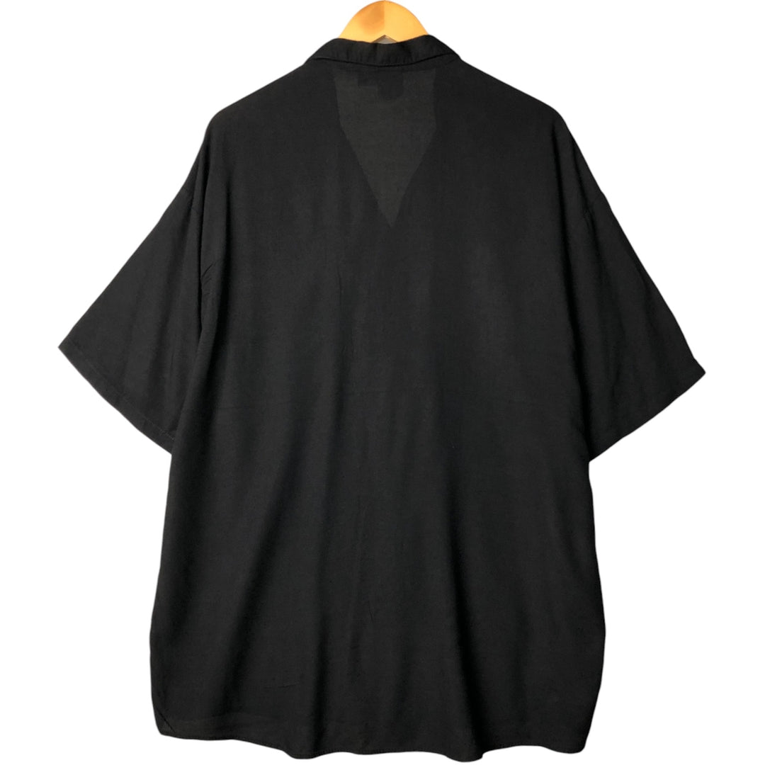 TRADER BAY Short Sleeve Open Collar Rayon Shirt, Made in USA, Men's Size XL Rayon black type Vintage Second Hand