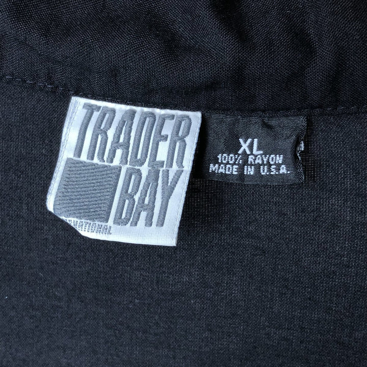 TRADER BAY Short Sleeve Open Collar Rayon Shirt, Made in USA, Men's Size XL Rayon black type Vintage Second Hand