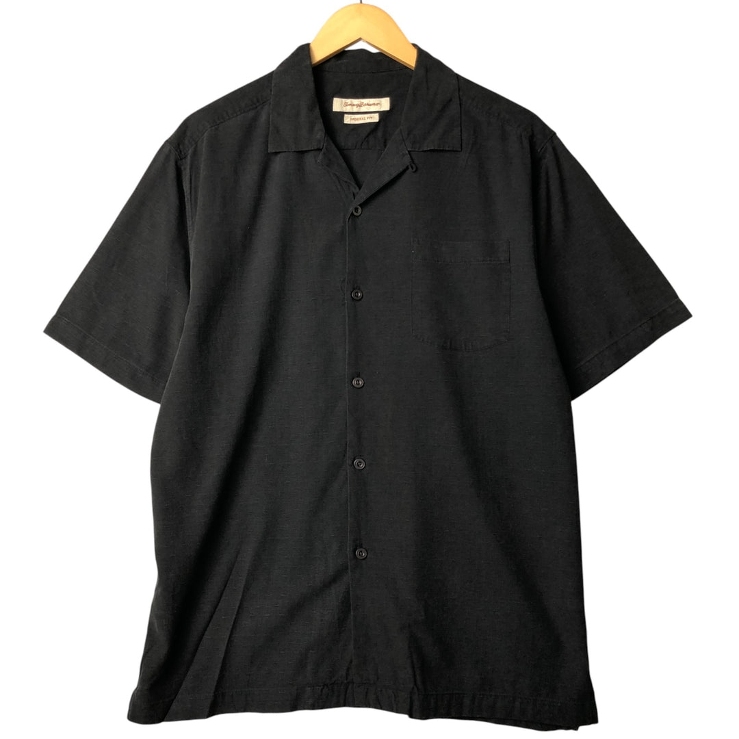 Tommy Bahama Original Fit All-Over Print Short Sleeve Open Collar Silk Shirt, Men's Medium, Vintage silk black type Vintage Second Hand