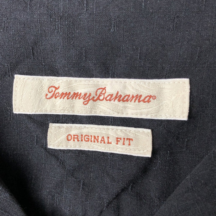Tommy Bahama Original Fit All-Over Print Short Sleeve Open Collar Silk Shirt, Men's Medium, Vintage silk black type Vintage Second Hand
