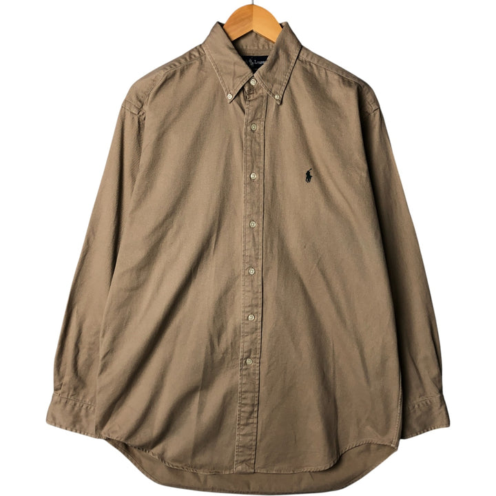 Ralph Lauren BLAKE long sleeve button down shirt, men's size M cotton beige type brown Vintage Second Hand