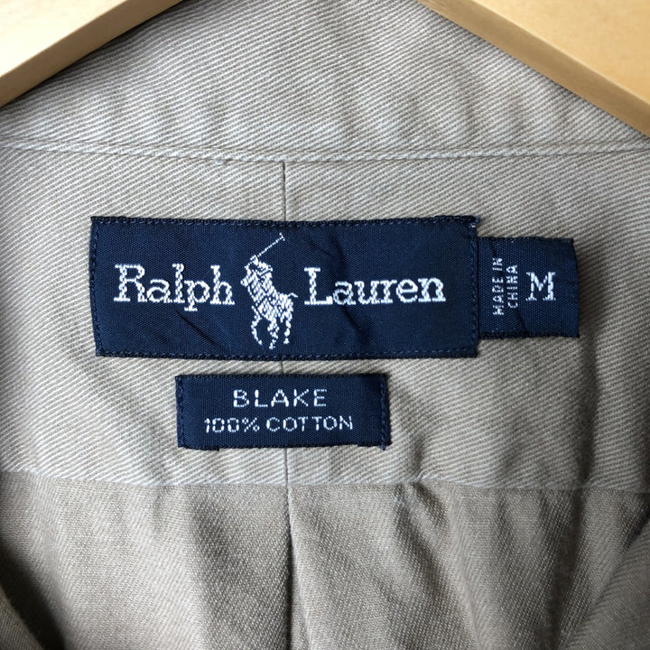 Ralph Lauren BLAKE long sleeve button down shirt, men's size M cotton beige type brown Vintage Second Hand