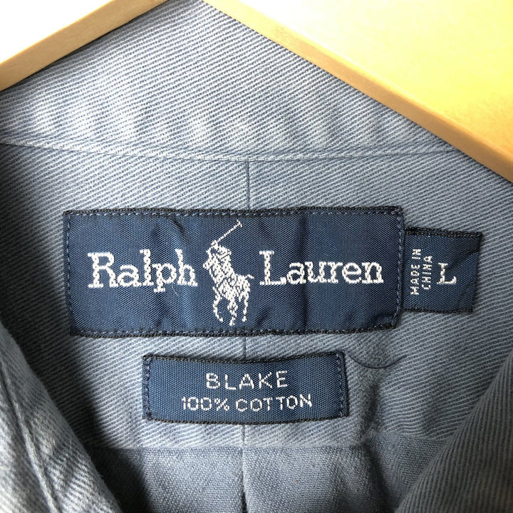 Ralph Lauren BLAKE long sleeve button down shirt, men's size L cotton Navy blue Vintage Second Hand