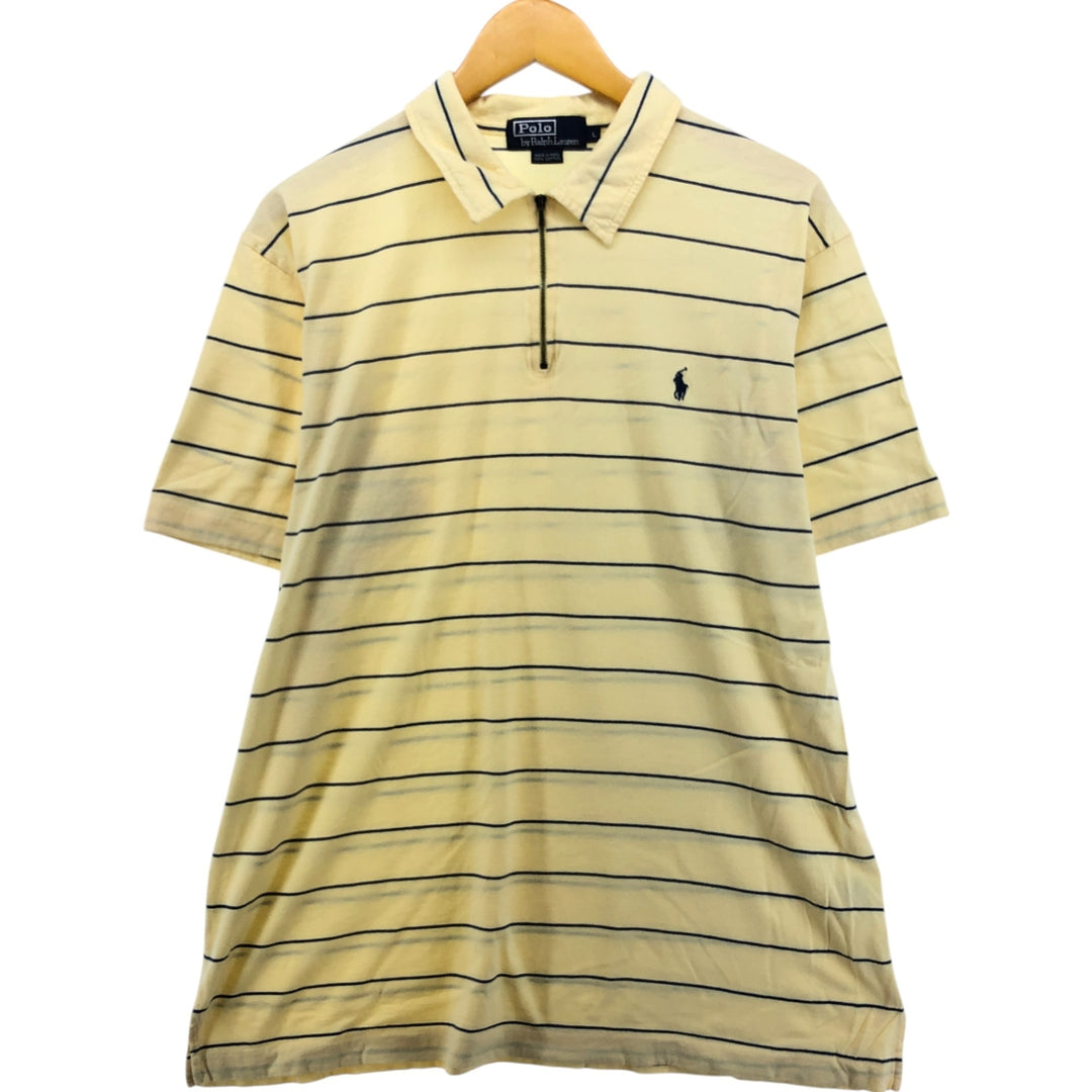 Ralph Lauren POLO by Ralph Lauren striped pattern polo shirt with collar, half-zip, pull-down, short sleeves, size L. cotton yellow type Vintage Second Hand